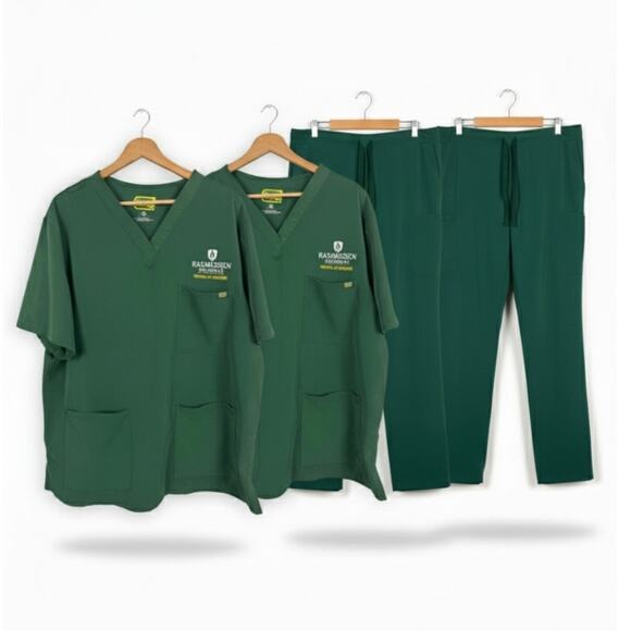 Lot(2) Medline Ave Mens Rasmussen Nursing Scrub Set Tops XL Pants L Straight Leg - Picture 1 of 15
